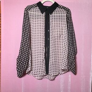 Sheer black and ballet pink long sleeve blouse